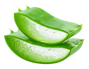 Fresh Aloe Vera Leaf Cut Open with Gel Oozing, isolated on a transparent background