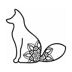 Black and white fox silhouette with floral mandala design on white background