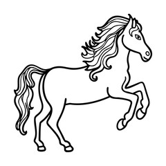 Black and white line art illustration of a rearing horse on a white background