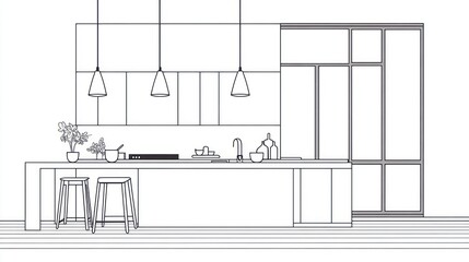 Modern kitchen design sketch.