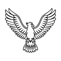 Obraz premium Black and white dove illustration with outstretched wings on white background