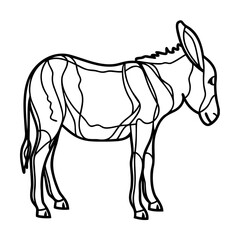 Obraz premium Black and white line art donkey illustration on white background