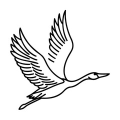 Fototapeta premium Black line art illustration of a flying bird with outstretched wings