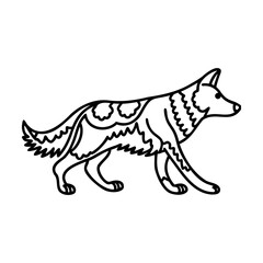 Black Line Art Walking Wolf Illustration on White Background