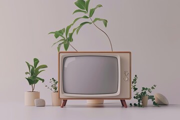 High Resolution Picture of 3D Render Cartoon Minimal Style Tv Modern 3D Television