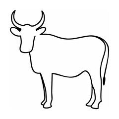 Black Outline of a Cow Standing on White Background
