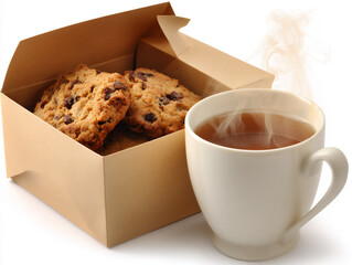 coffee and chocolate chip cookies in box