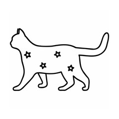 Black cat silhouette with stars on white background
