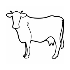 Black outline drawing of a cow on a white background