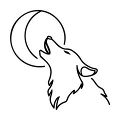 Black Line Art Wolf Howling at Crescent Moon animal