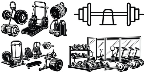 vector illustration of a set of gym instruments
