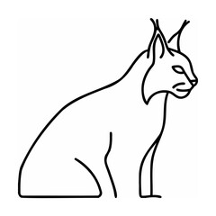 Black Line Art Illustration of a Sitting Lynx on White Background