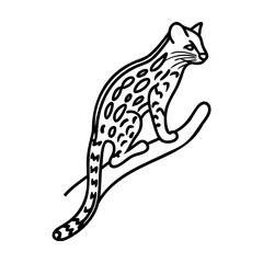Black and white line art illustration of a cat perched on a branch