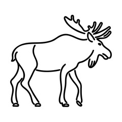 Black line art moose illustration on white background