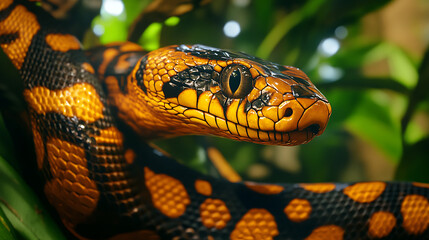 Serpent gliding through floral jungle composition high resolution picture