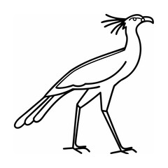 Black Line Art Illustration of a Secretary Bird on White Background