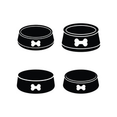 A set of dog bowl silhouette vector art illustration