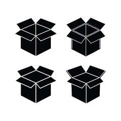 A set of open box silhouette vector art illustration