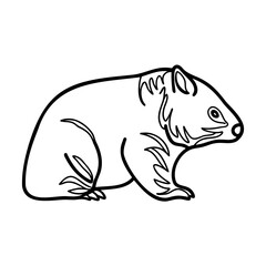Black and white wombat outline illustration on white background