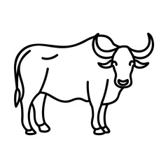 Black Line Art of a Bull Standing on White Background