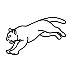 Black Line Art Jumping Cougar Silhouette on White Background
