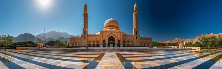 Fototapeta premium Majestic Mosque in the Mountains: A Panoramic View