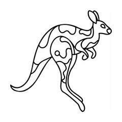 Black and white kangaroo line art illustration on white background