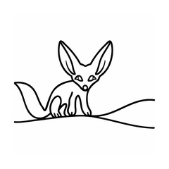 Black Line Art Fennec Fox on White Background animal
