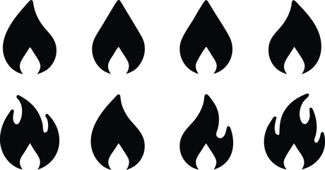 Set of fire flames, fire flame, fire icon, collection of fire flame flat icon silhouette vector illustration