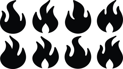 Set of fire flames, fire flame, fire icon, collection of fire flame flat icon silhouette vector illustration