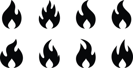 Set of fire flames, fire flame, fire icon, collection of fire flame flat icon silhouette vector illustration