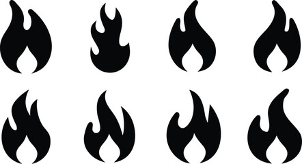 Set of fire flames, fire flame, fire icon, collection of fire flame flat icon silhouette vector illustration