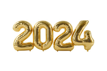 Gold 2024 balloons on black background