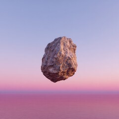 Floating stone against pastel sky
