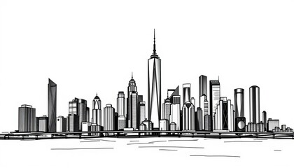 Obraz premium Stylized black, white, and gray cityscape sketch, vector illustration City skyline, urban architecture, skyline, modern