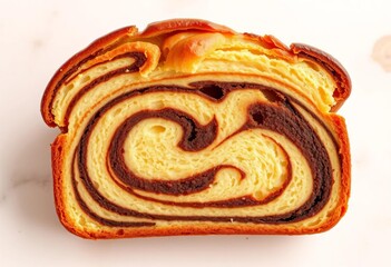 Swirled marble cake loaf, golden brown crust, light background,  sweet treat,   tasty