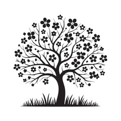 A blossoming tree with flowers is isolated on white background