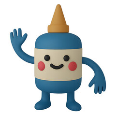Friendly 3D Glue Stick Character Waving Transparent Background