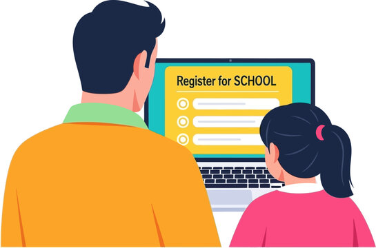 Registering child for school online education learning platform concept