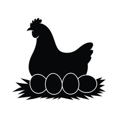 Hen and Eggs Silhouette - Farm & Poultry Vector Illustration