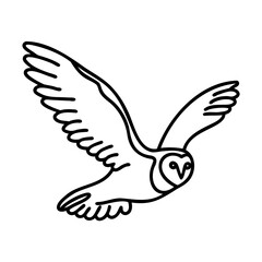 Black Line Art Owl in Flight with Outstretched Wings