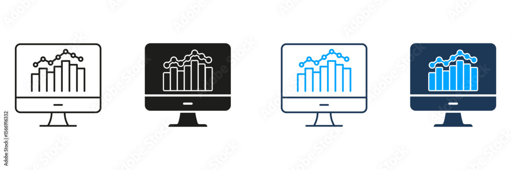 Fototapete computer monitor with graph line and solid icon set. data analysis, business analytics, performance 