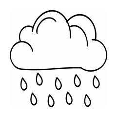 Black and white cloud with raindrops illustration on white background
