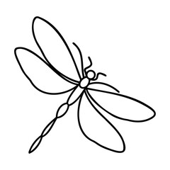 Black dragonfly line art on white background insect