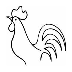 Black Rooster Line Art Illustration on White Background