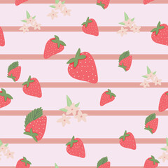 Strawberry Seamless Vector Patterns with Floral and Polka Dot Elements