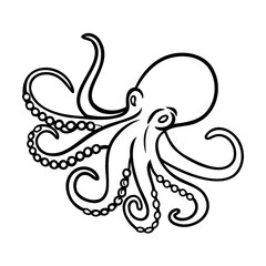 Black Line Art Octopus Illustration on White Background