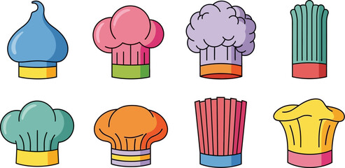 Chef hats vector illustration colorful cooking hat collection for chefs