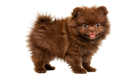 Obraz premium A sweet and fluffy brown Pomeranian puppy with its tongue out, looking cute.