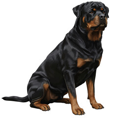 Obraz premium Powerful Rottweiler Sitting Alertly Watchful Gaze Strong Confident Stance